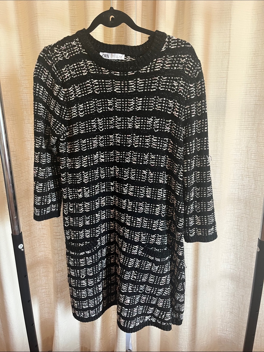 Zara Black and White Textured Knit Shift Dress